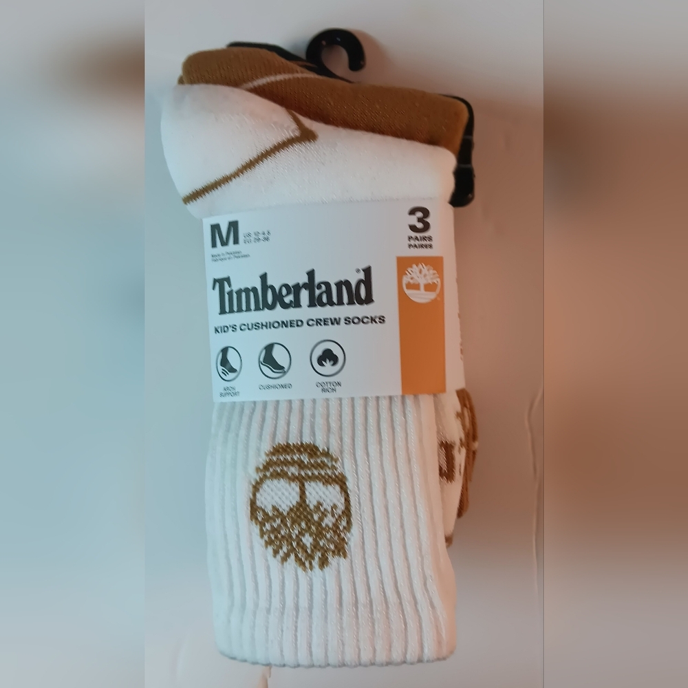Timberland KIDS 3 Pair Pack, White, Black, Brown. Cotton Blend,Shoe Size 12-4.5.